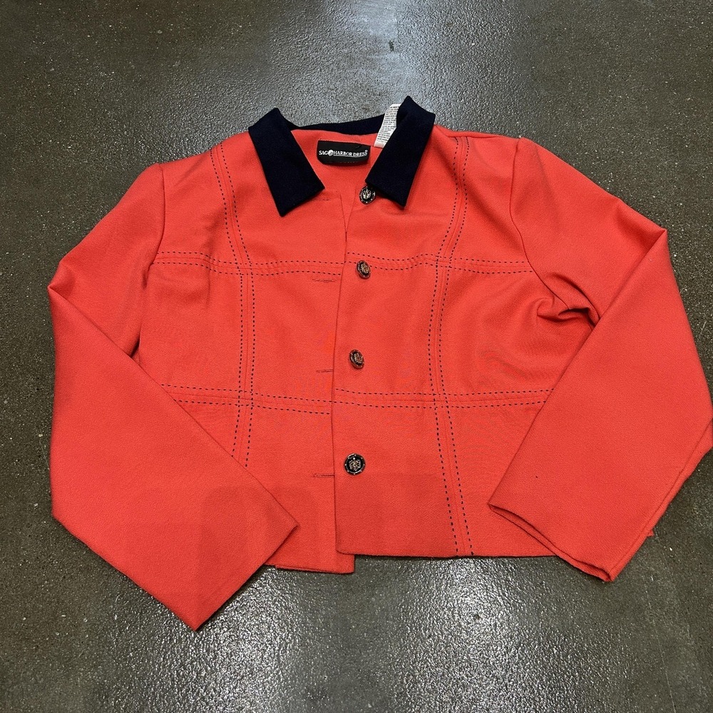 Sag Harbor‎ Dress Jacket Womens 14 Red Navy Contrast Collar Cropped Button Front